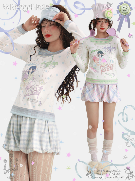 NeogoMade – Kawaii Knit Patchwork Layered Long Sleeve Tee shirt NeogoMade