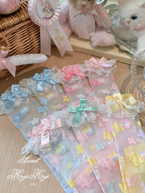 Roji Roji - Twin Star Lolita Sheer Lace Socks socks Roji Roji