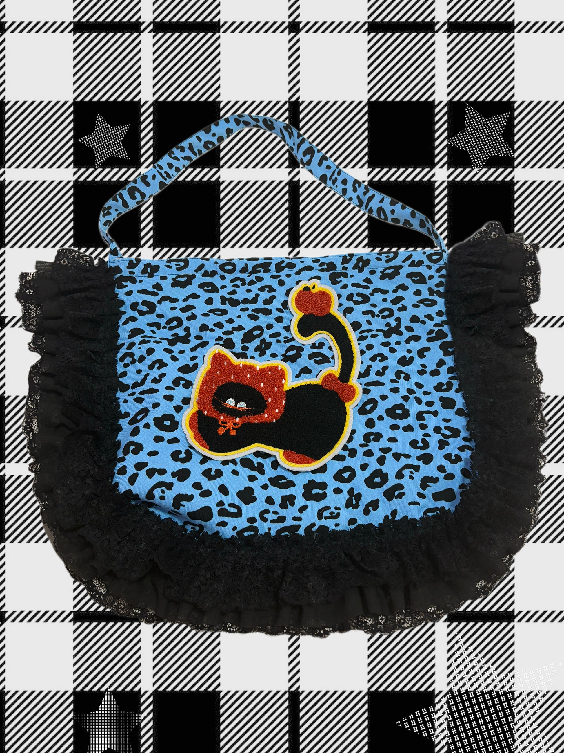 LEERROO - Y2K Blue Leopard Cat Corduroy Crossbody Bag bag Leerroo