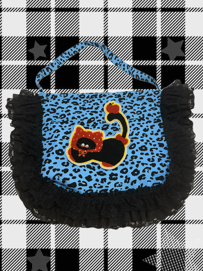 LEERROO - Y2K Blue Leopard Cat Corduroy Crossbody Bag bag Leerroo