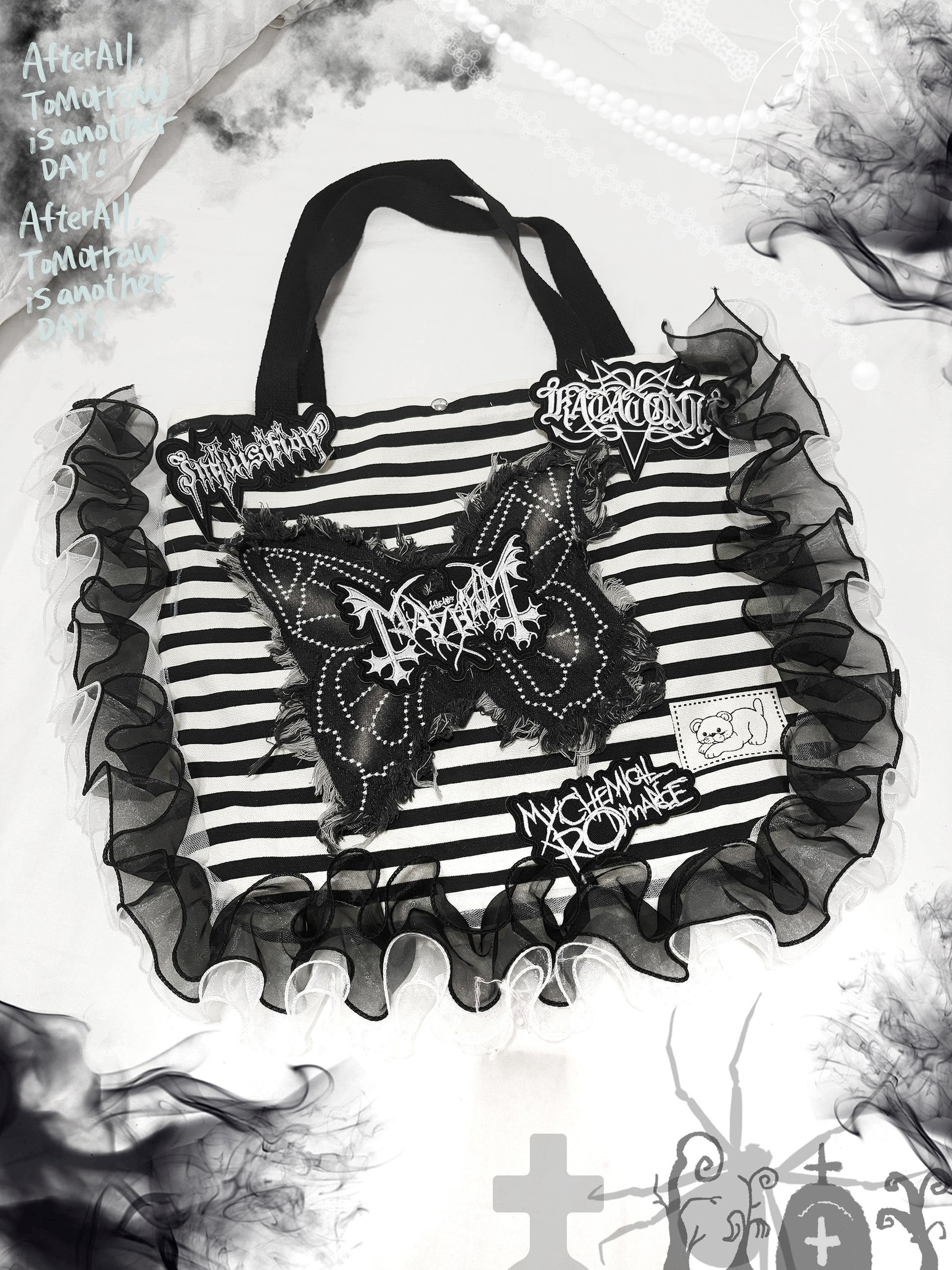 LEERROO - Y2K Gray Butterfly Canvas Tote Bag Large bag Leerroo