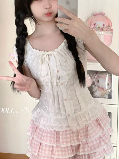 Blurred Bear - Floral Bubble Sleeve Dress Set set Blurred Bear