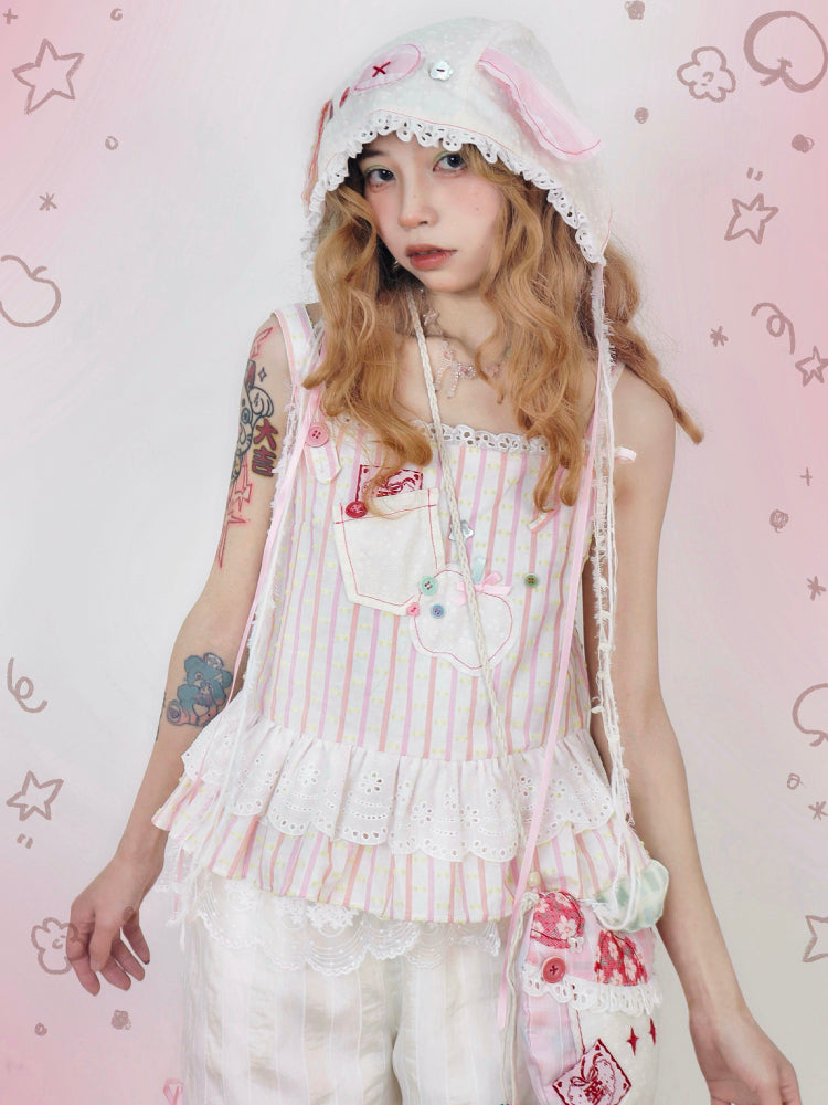 Kawaii Lace Camisole – Apple Print Crop camisole Disorder