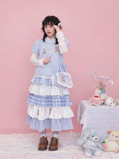 SemenCoicis Sweet Bear Embroidered Skirt | Kawaii Layered Cotton Lace Skirt skirt SemenCoicis