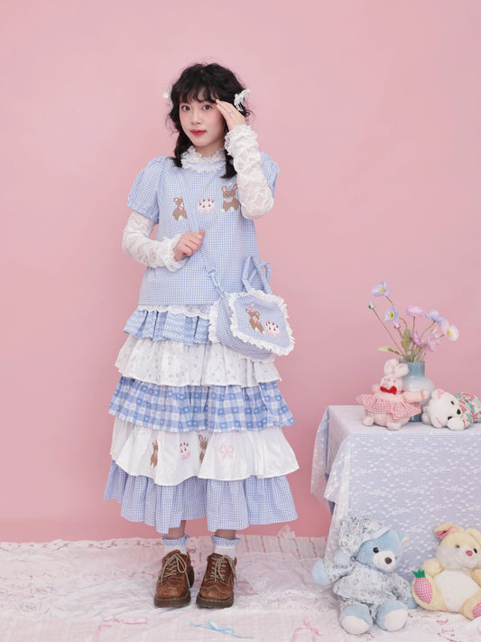 SemenCoicis Sweet Bear Embroidered Skirt | Kawaii Layered Cotton Lace Skirt skirt SemenCoicis
