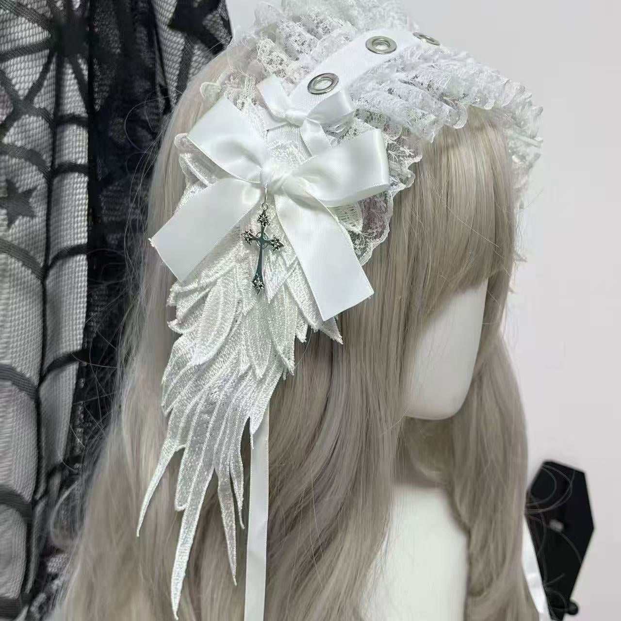 1Gangster Inn - Wing Lace Gothic Lolita Headband hairband 1GASTERINN