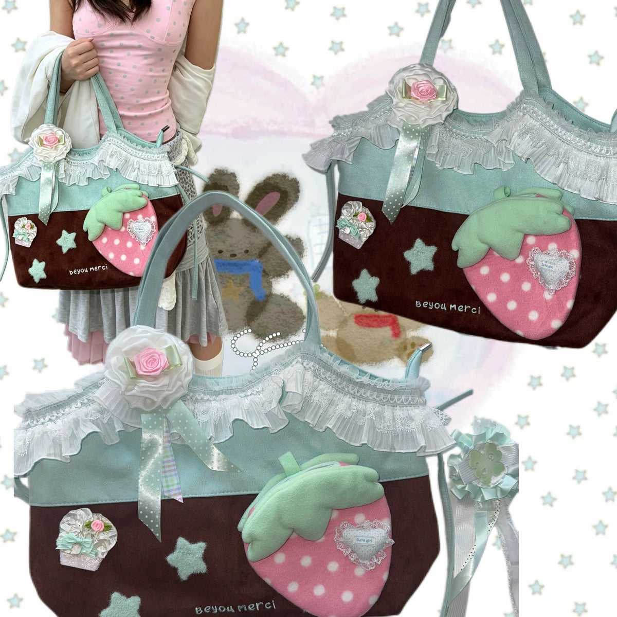 Hottie - Vintage Strawberry Star Plush Tote Bag bag Hottie