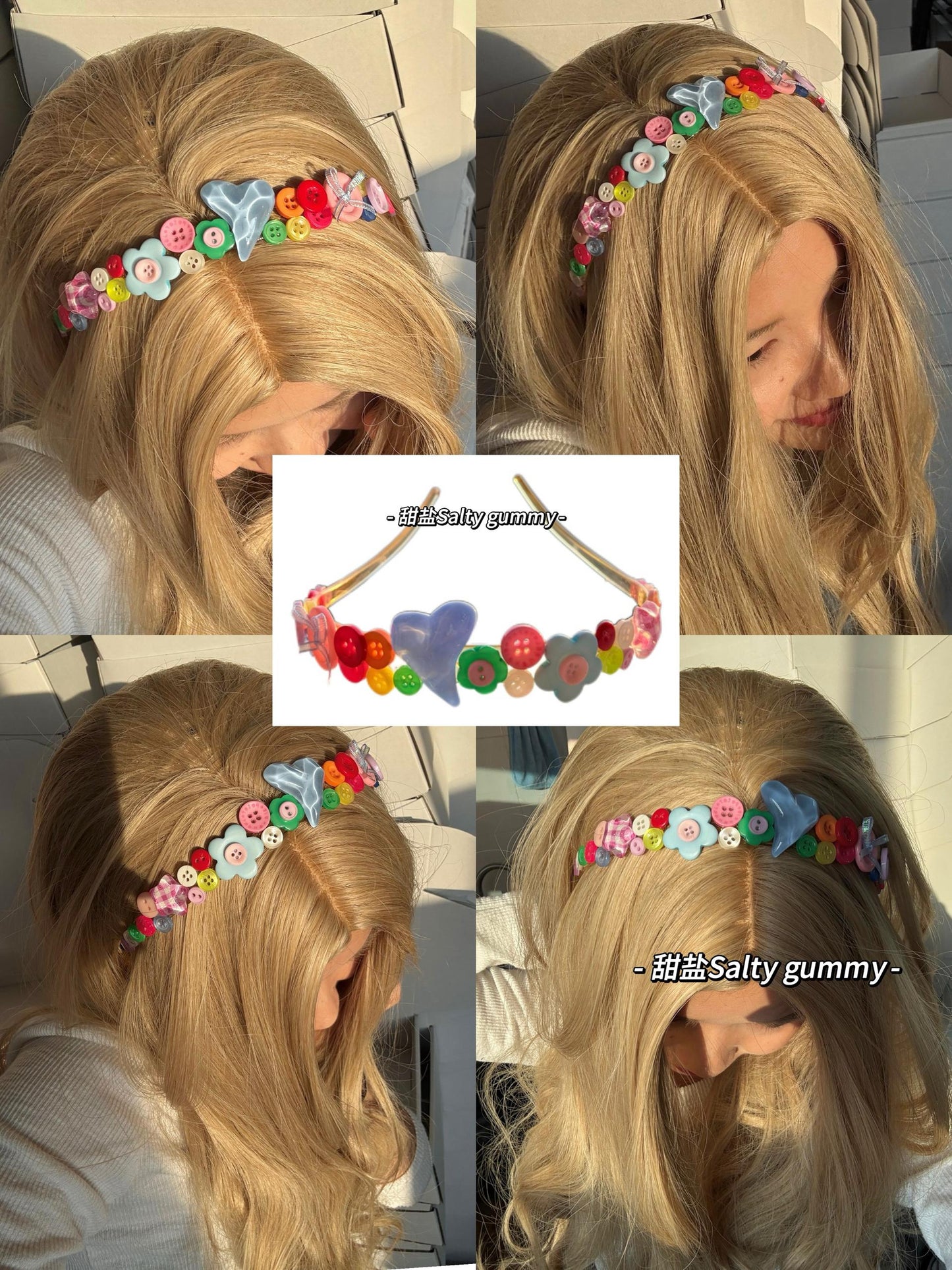 Salty Gummy - Kawaii Colorful Button Flower Headband headband Salty Gummy