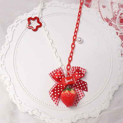 MaoJiang Strawberry Bow Necklace | Kawaii Long Pendant Chain necklace maojiang