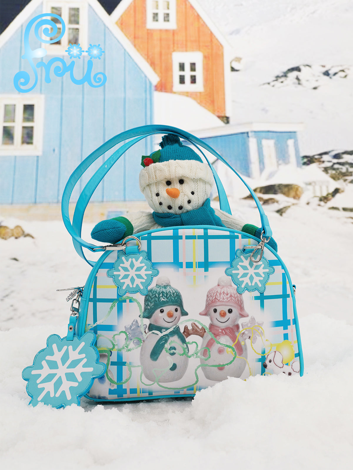 Frufru Snow Farm PU Shoulder Bag | Double-Sided Snowman Print | Decora Kei Winter Crossbody