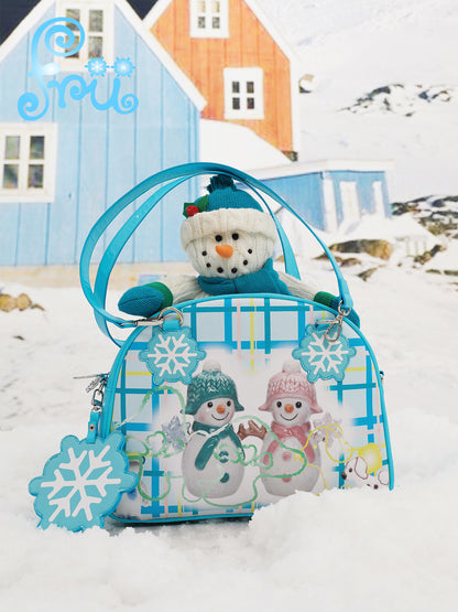 Frufru Snow Farm PU Shoulder Bag | Double-Sided Snowman Print | Decora Kei Winter Crossbody