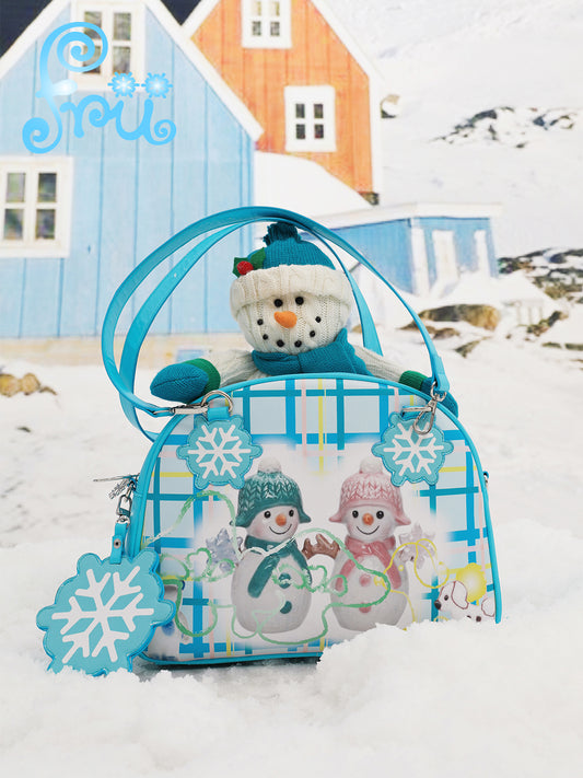 Frufru Snow Farm PU Shoulder Bag | Double-Sided Snowman Print | Decora Kei Winter Crossbody