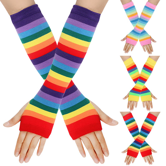 Decora Kei Rainbow Knit Arm Warmers Stretchy sleeves Land Decora