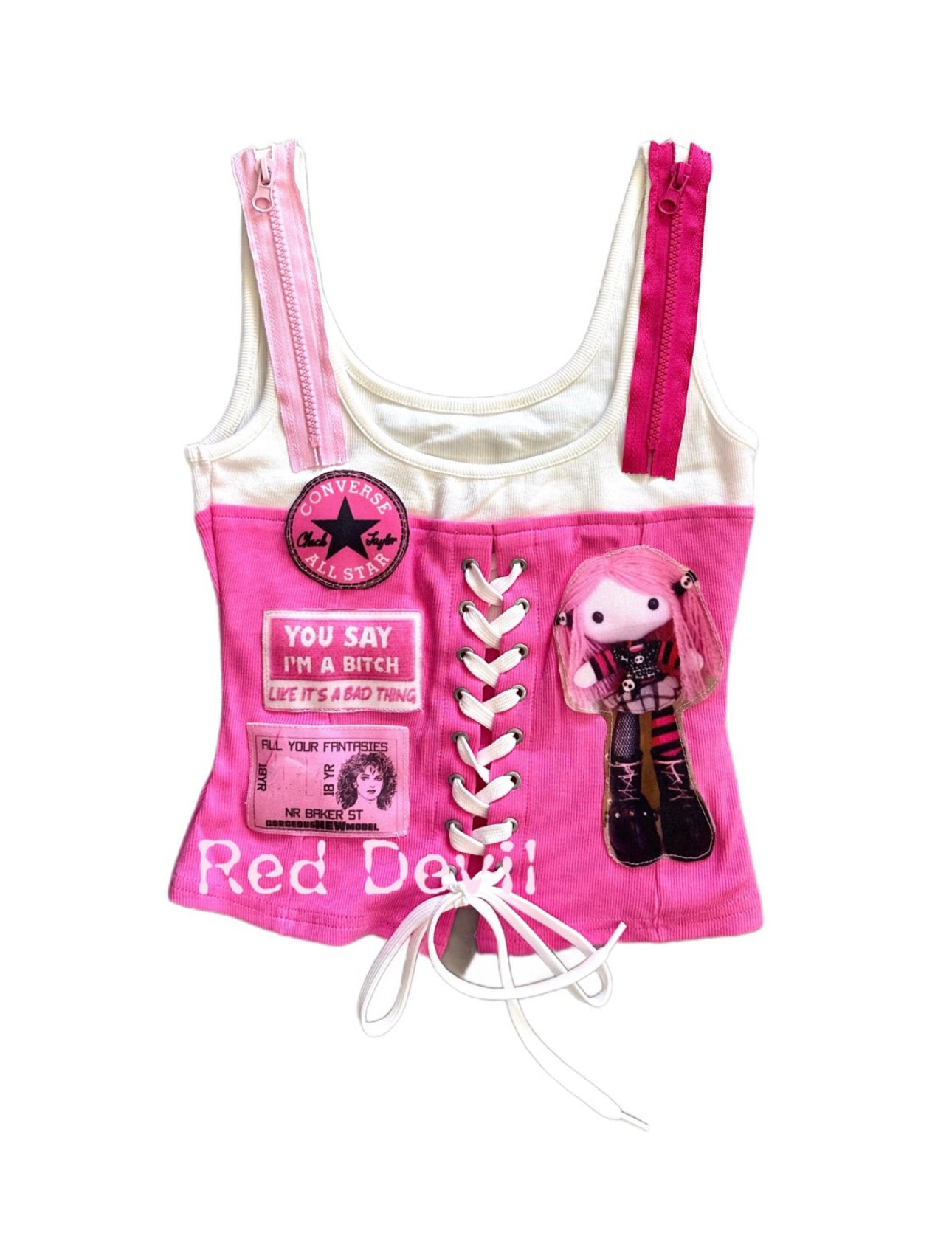 Red Devil Tank Top Y2K Retro Patchwork Tie-Back Asymmetrical Tank Top tank top Red Devil