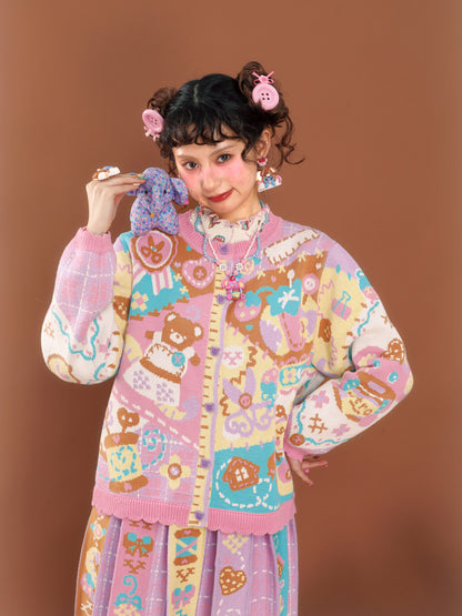 LutraJump - Decora Kei Patchwork Knit Cardigan cardigan Lutra Jump
