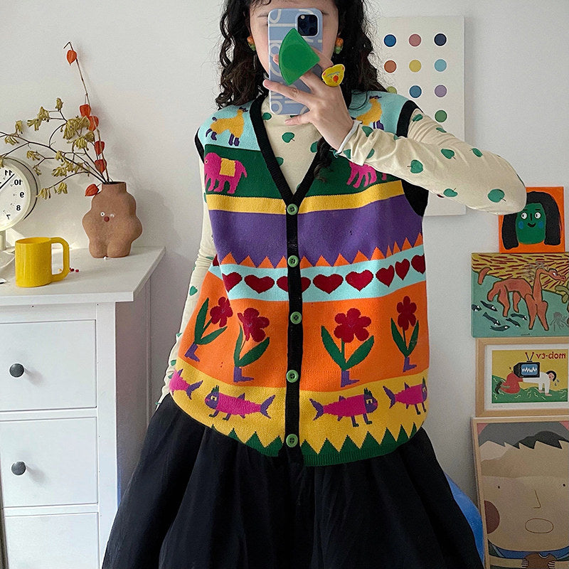 uodycoco – Heart Pattern Knit Vest vest uodycoco