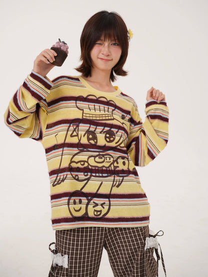 RabbitRain - Yellow Striped Baker Girl Knit Top shirt RabbitRain