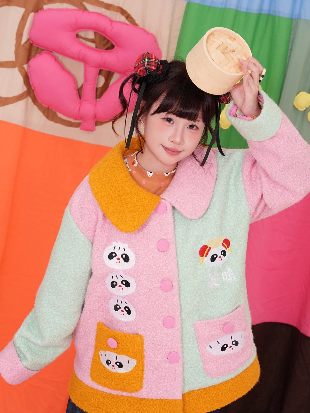 NIKKOU - Colorblock Embroidered Bouclé Wool Jacket jacket Nikkou home
