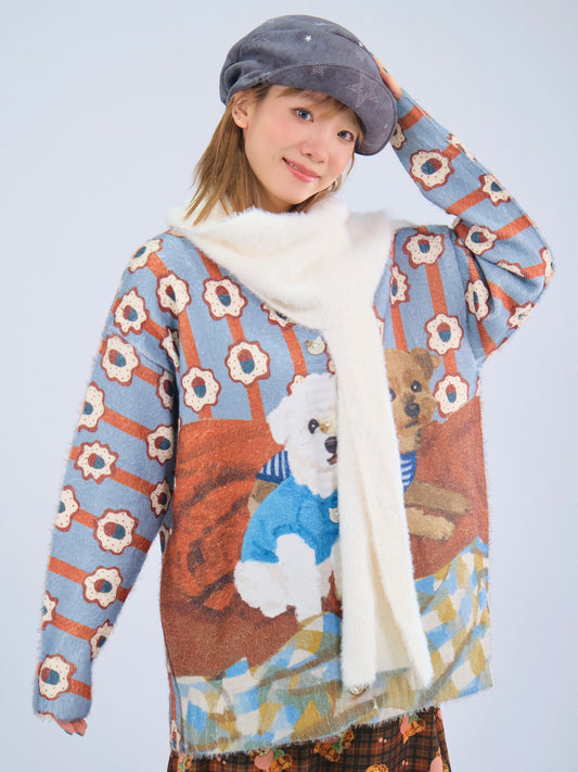 MeowMeow Bug - Kawaii Oak Dog Knit Cardigan