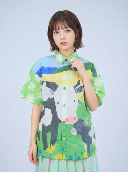 MeowMeow Bug - Green Cow Print Shirt shirt MeowMeow Bug