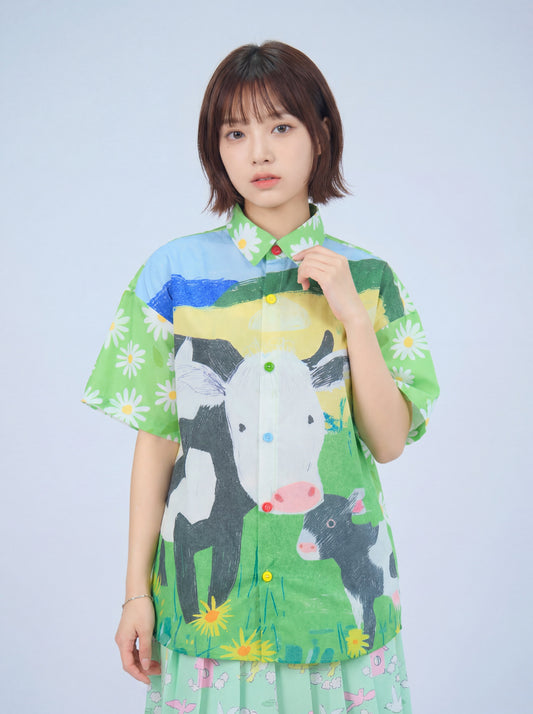 MeowMeow Bug - Green Cow Print Shirt shirt MeowMeow Bug