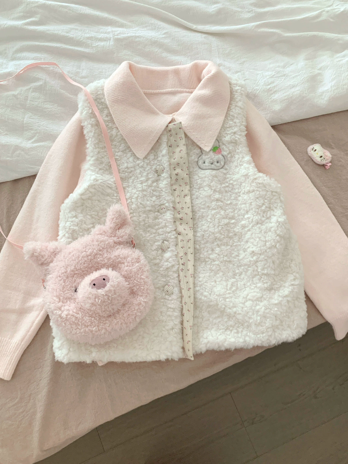 Blurred Bear - Reversible Fuzzy Floral Vest vest Blurred Bear