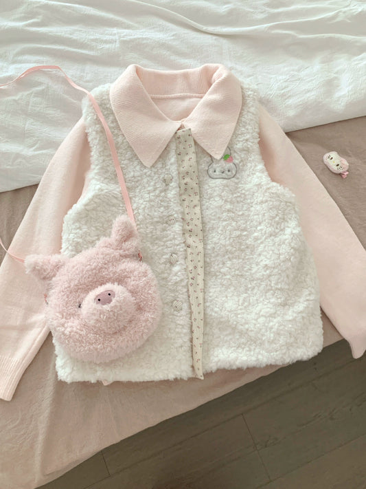 Blurred Bear - Reversible Fuzzy Floral Vest vest Blurred Bear
