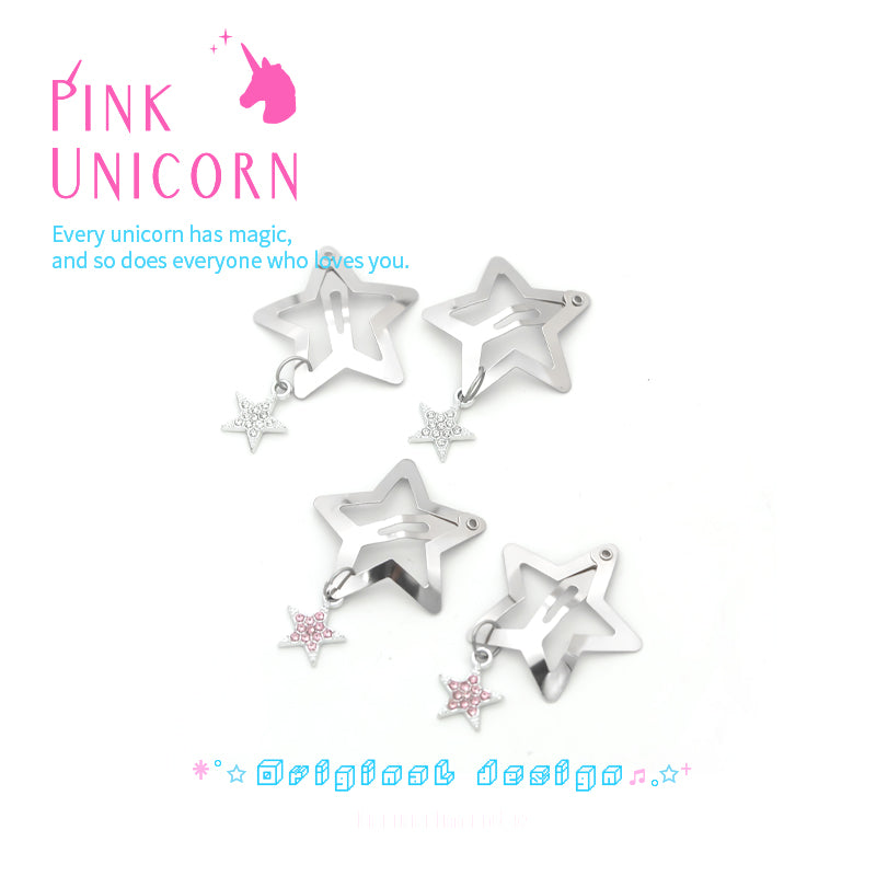 Pink Unicorn - Y2K Metal Star Hair Clip Silver Zircon Minimalist hair clip pink unicorn