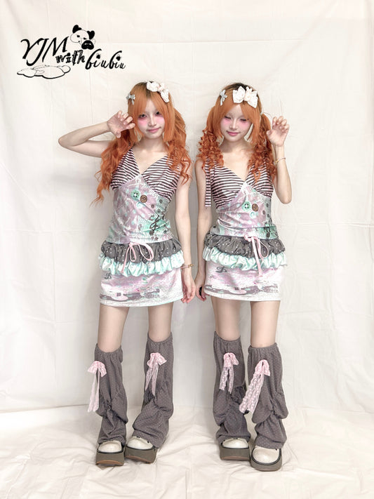 YJM with biubiu - Cream Puff Skirt with 3D Floral Edge skirt YJM with biubiu