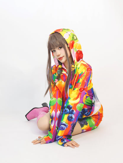 Harajuku Jacket Fruits Print Jacket Summer Wear Jacket Hooded Sun Shirt jacket Leerroo