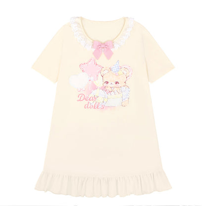 Dear Doll - Star Balloon Lace Collar Tee Dress dress dear doll Yellow S