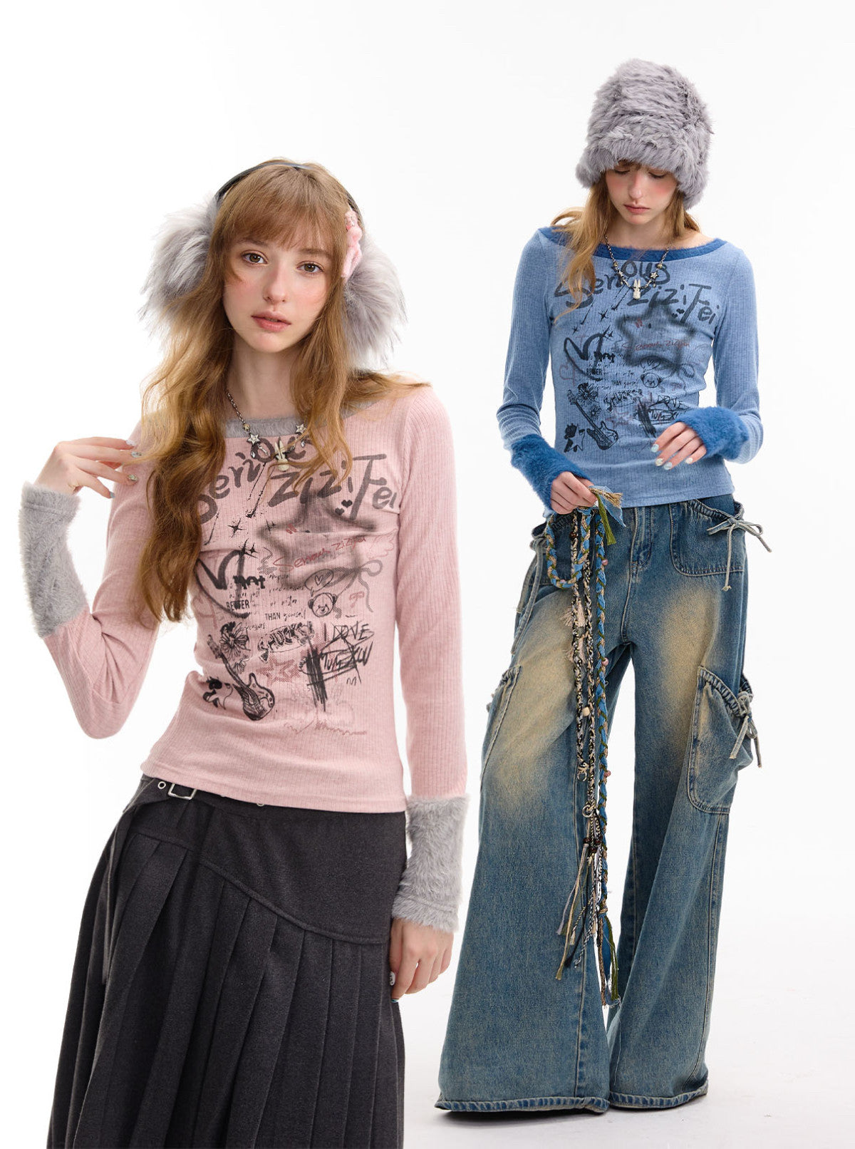 ziziFei - Girly Punk Knit Doodle Top shirt ziziFei