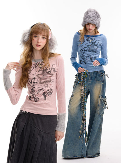 ziziFei - Girly Punk Knit Doodle Top shirt ziziFei