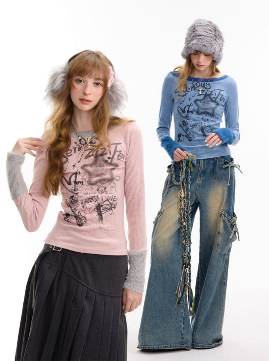 ziziFei - Girly Punk Knit Doodle Top shirt ziziFei