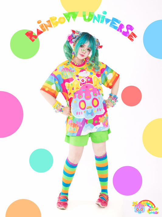 Rainbow Galaxy Rux - Decora Kei Rainbow Oversize Short Sleeve Tee tshirt rainbow galaxy rux