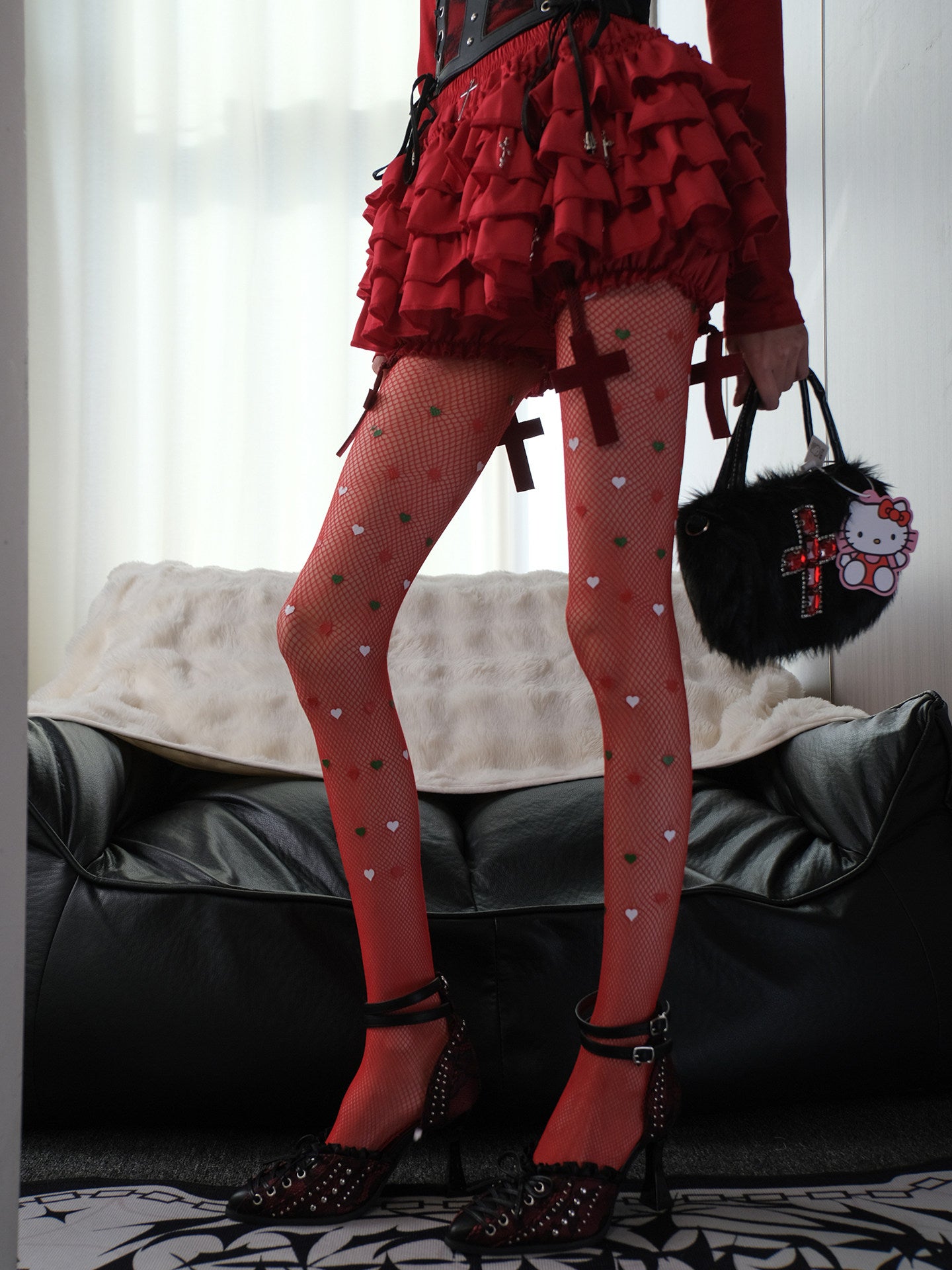 Electric Cilantro - Y2K Heart Fishnet Socks tights Electric Cilantro