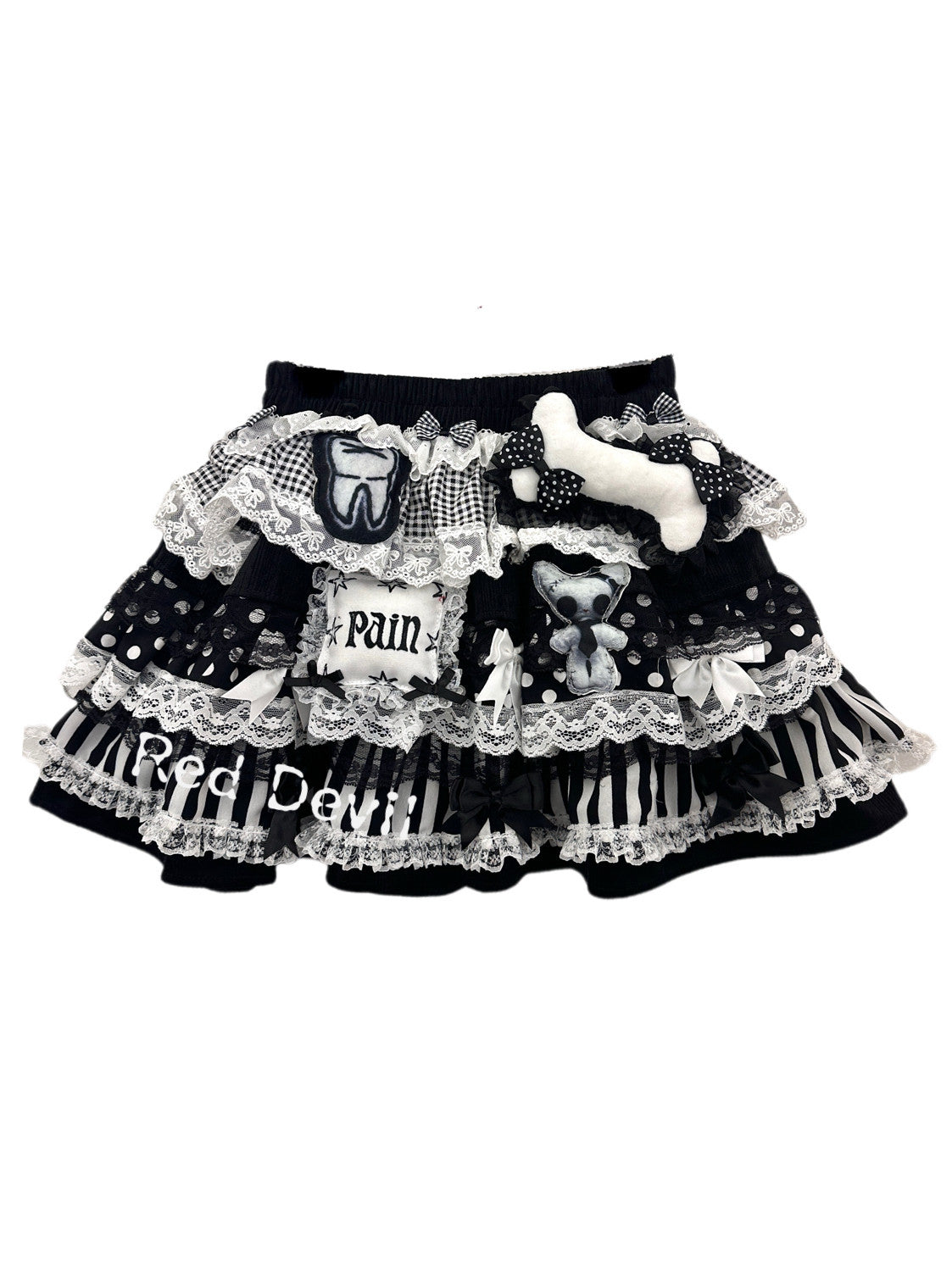 RedDevil - Y2K Lace Patchwork Tiered Puffer Skirt skirt Red Devil S