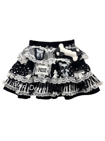 RedDevil - Y2K Lace Patchwork Tiered Puffer Skirt skirt Red Devil S