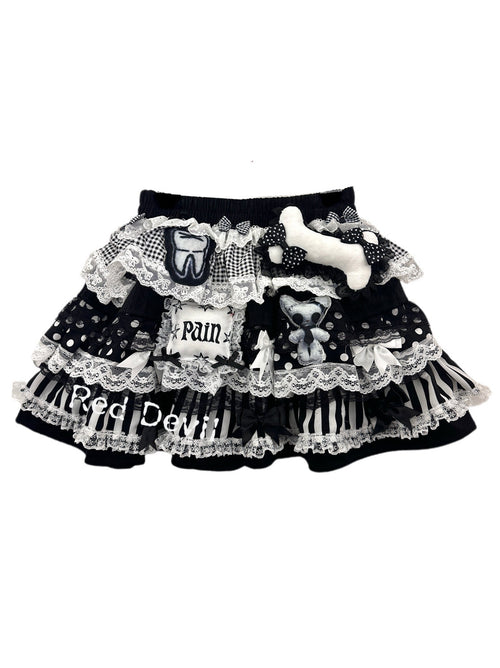 RedDevil - Y2K Lace Patchwork Tiered Puffer Skirt skirt Red Devil S