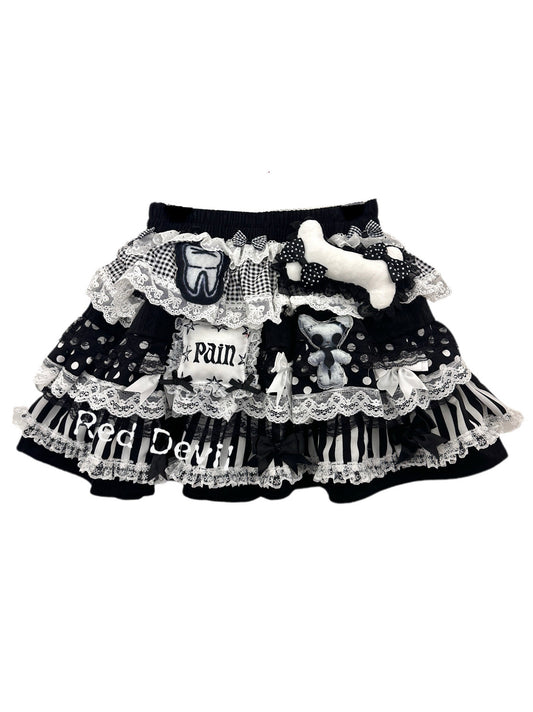 RedDevil - Y2K Lace Patchwork Tiered Puffer Skirt skirt Red Devil S