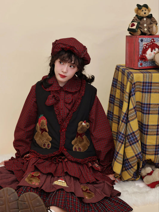 SemenCoicis - Kawaii Beret Plaid Lace Bow Cap hat SemenCoicis