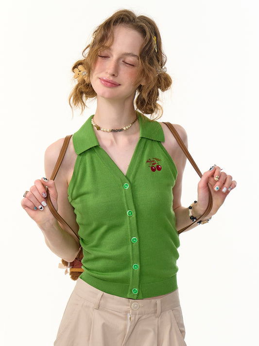 ziziFei - Girly Cherry Embroidery Sleeveless Top