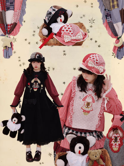 SemenCoicis - Vintage Plaid Floral Patchwork Bow Bucket Hat hat SemenCoicis