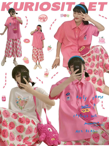 KURIOSITAET – Strawberry Print Pink Skirt skirt KURIOSITAET