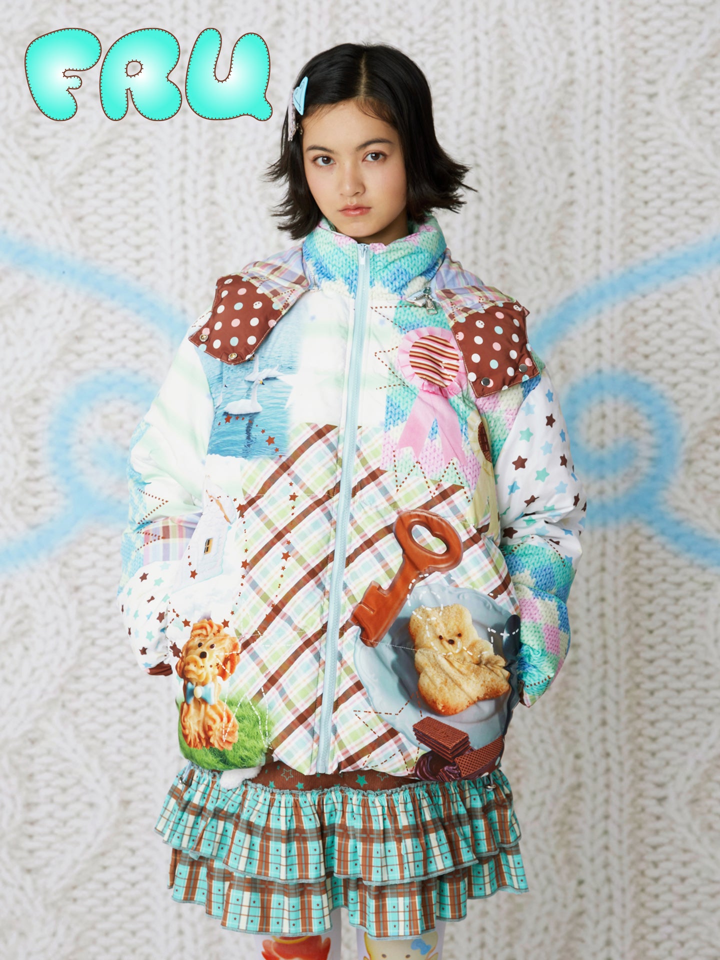 frufru - Kawaii Puffer Jacket Cute Print Hooded Down Coat coat frufru