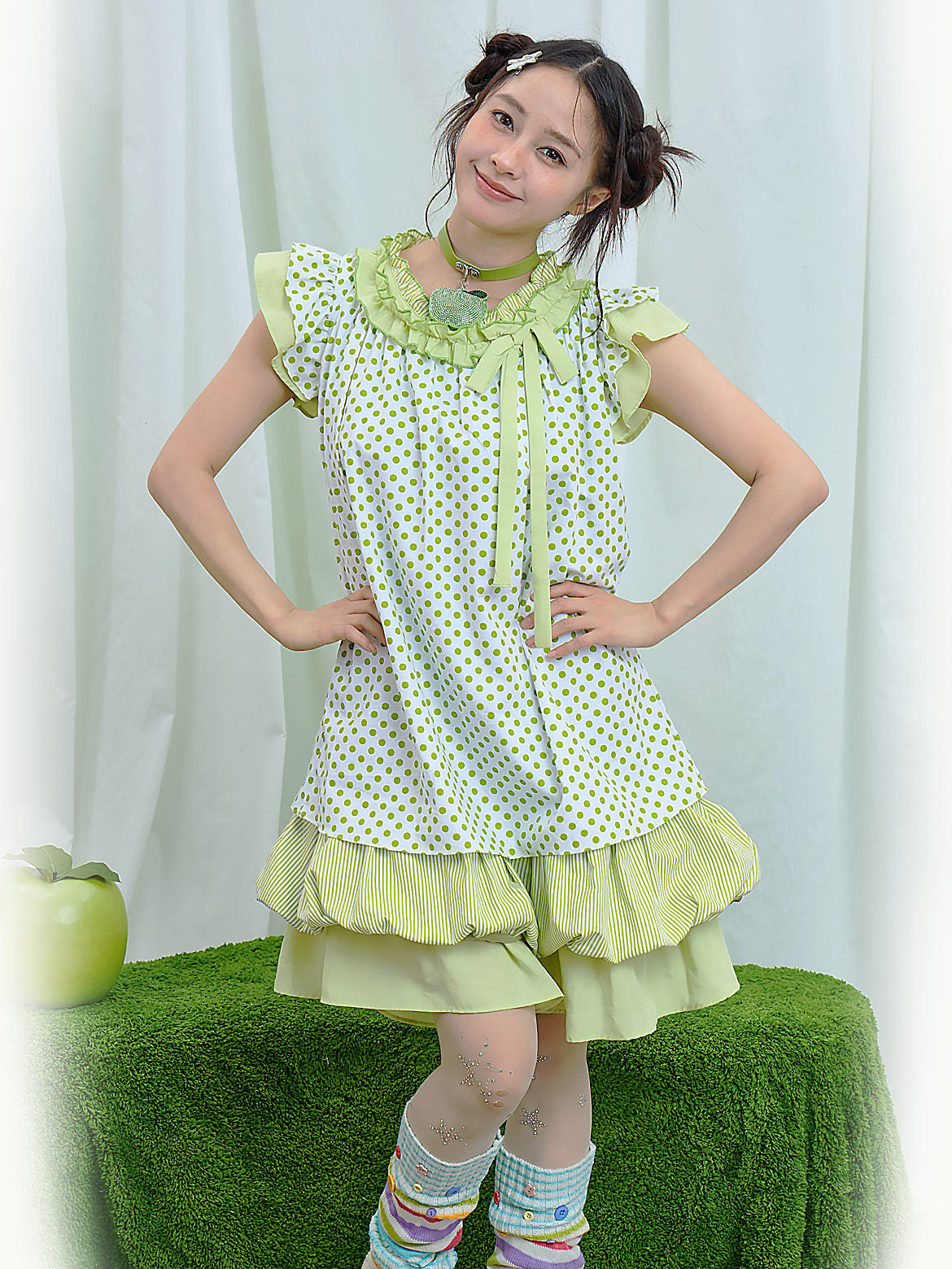 Moon Meadow - Green Polka Tiered Dress dress Moon Meadow