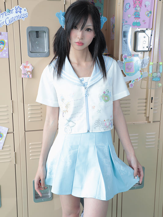 Hashtag DDD - Kawaii Sky Blue Pleated Mini Skirt skirt Hashtag DDD