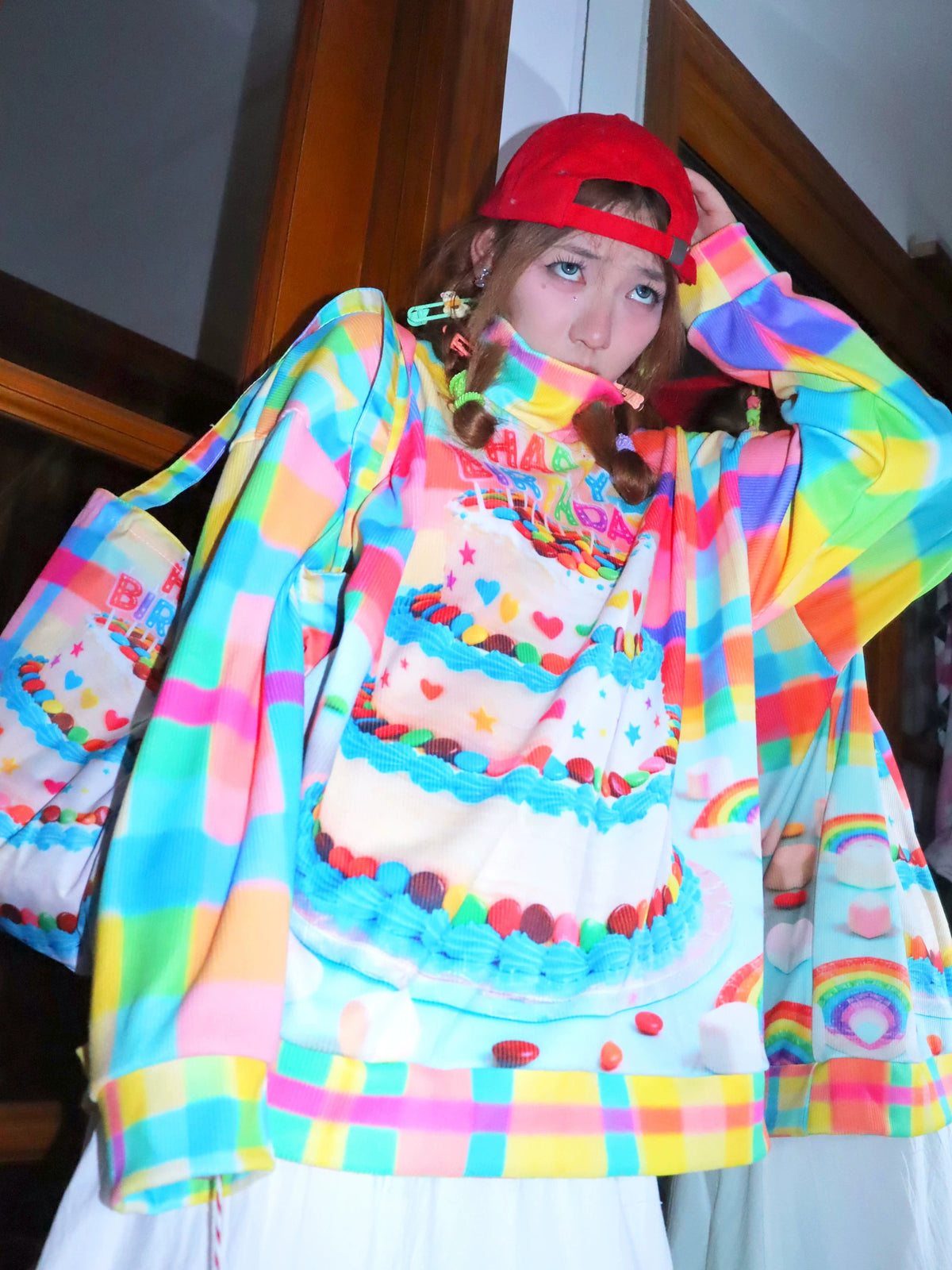 LEERROO - Y2K Dopamine Print Plaid Sweatshirt sweatshirt Leerroo