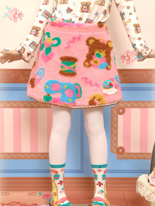 Lutra Jump - Decora Pink Fleece Mini Skirt skirt Lutra Jump