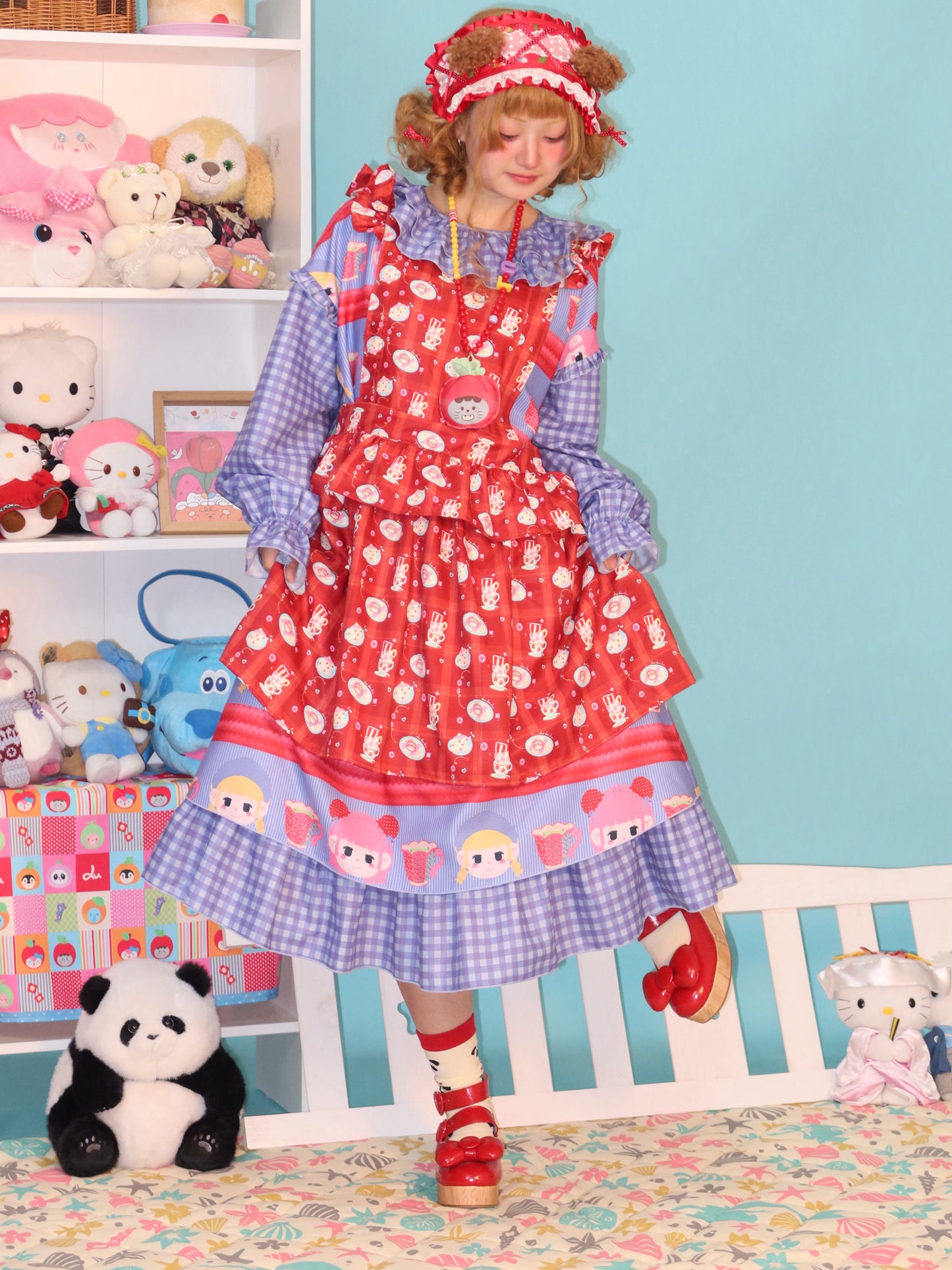 LULULULU - Kawaii Showa Retro Print Waterproof Apron Ruffled Cooking Dress dress LULULULU
